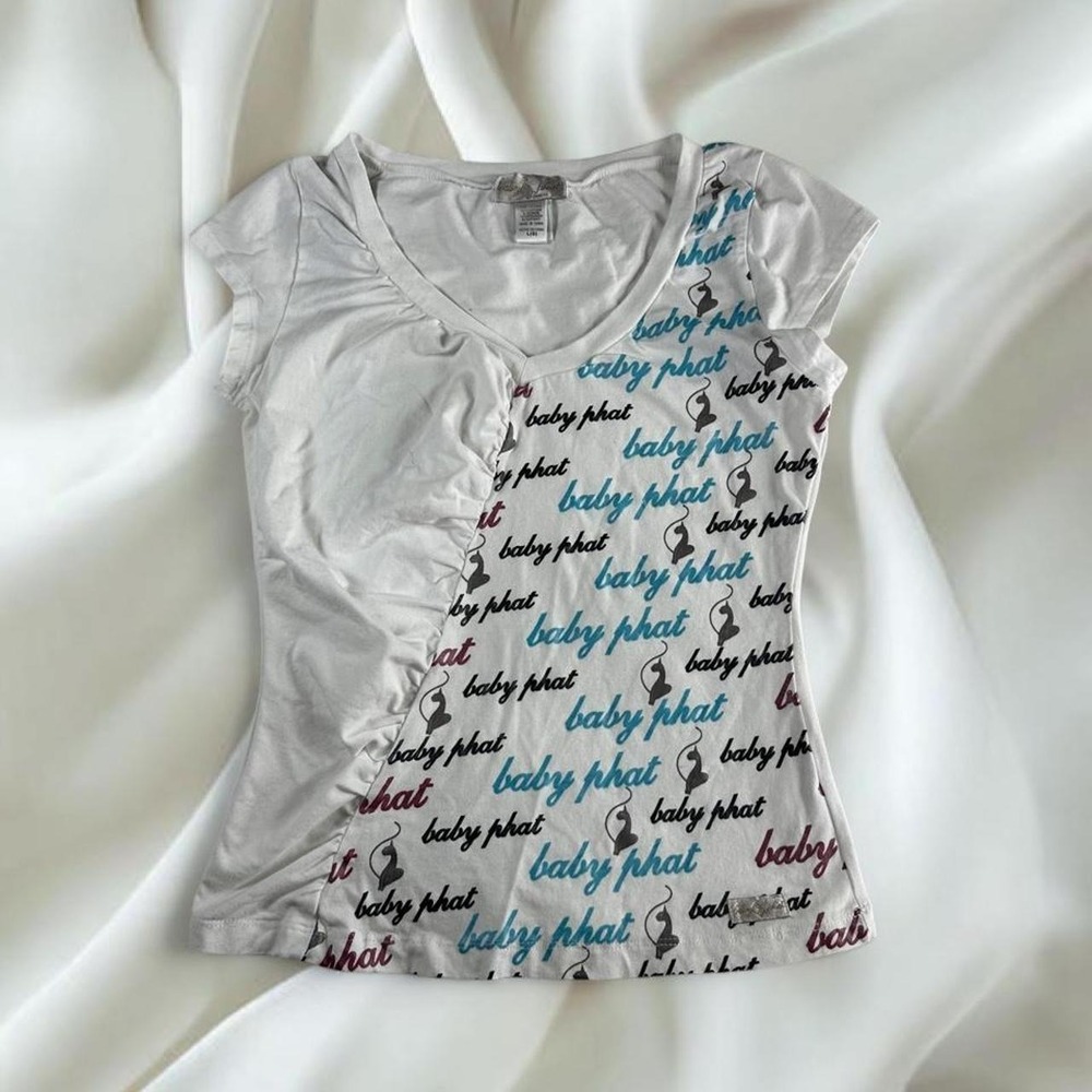 Baby Phat‎ teal white logo graphic short sleeve top Y2K vintage mcbling